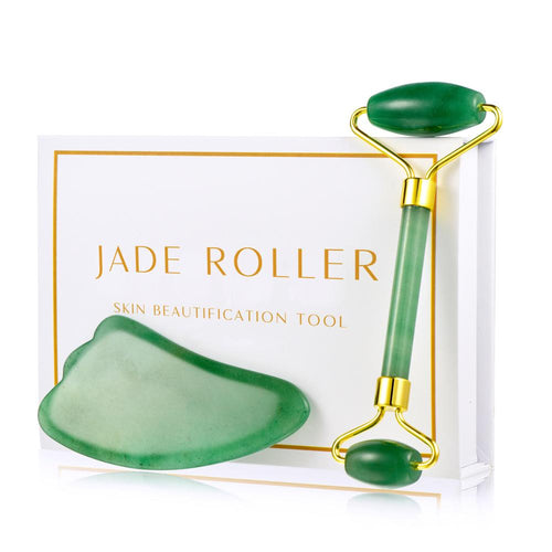 Jade Roller and Gua Sha Tools Set 100% Real Natural Nephrite Jade Roller for Face Eye Neck Anti Aging Jade Facial Roller Massage