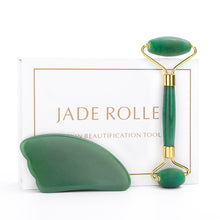 Load image into Gallery viewer, Jade Roller and Gua Sha Tools Set 100% Real Natural Nephrite Jade Roller for Face Eye Neck Anti Aging Jade Facial Roller Massage