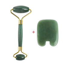 Load image into Gallery viewer, Jade Roller and Gua Sha Tools Set 100% Real Natural Nephrite Jade Roller for Face Eye Neck Anti Aging Jade Facial Roller Massage
